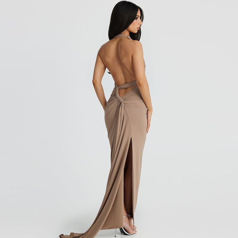 Daniela - Langes drapiertes Kleid mit Neckholderausschnitt