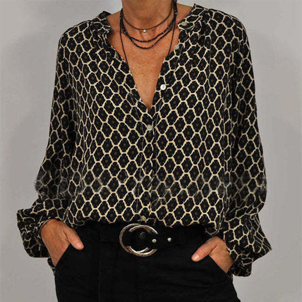 Renata - Langärmelige Bluse mit geometrischem Muster und lockerer Passform