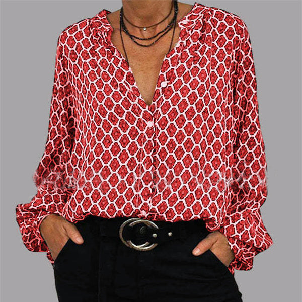 Renata - Langärmelige Bluse mit geometrischem Muster und lockerer Passform