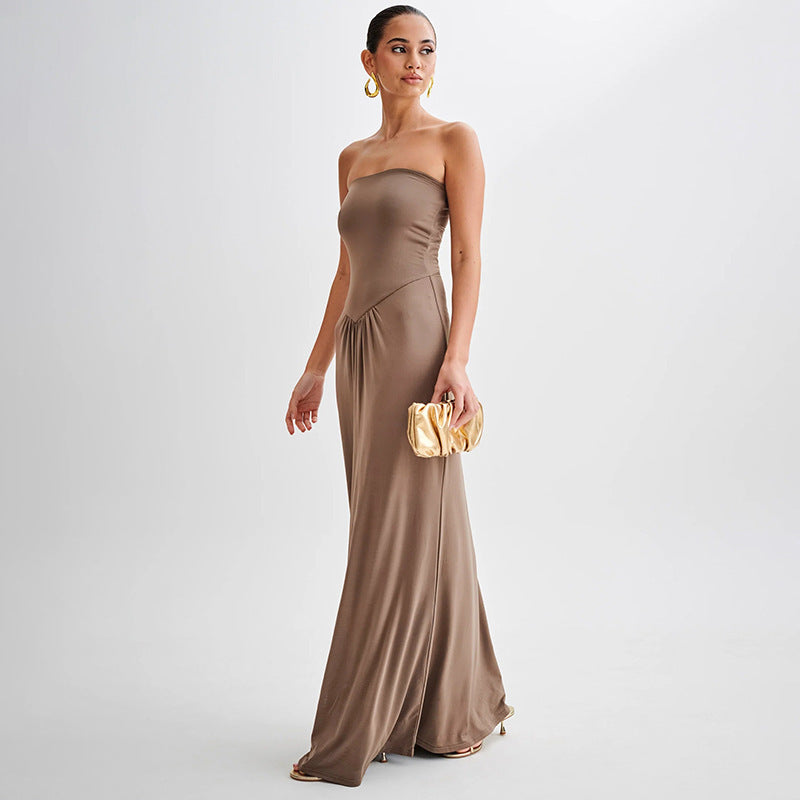 Isla - Trägerloses, drapiertes Maxikleid
