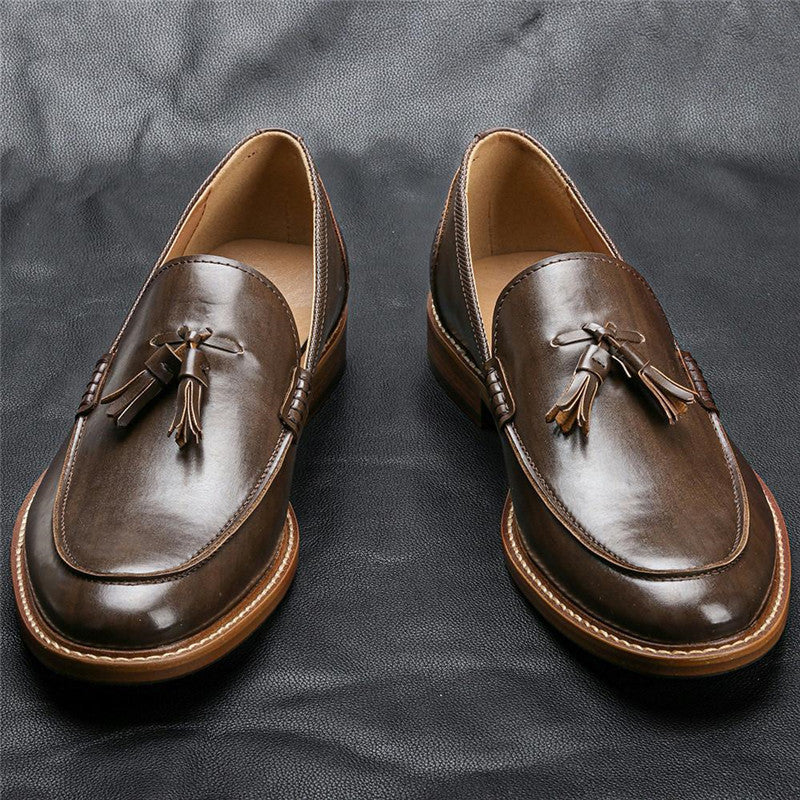 Victor - Braune Leder-Slipper mit Quaste und raffiniertem Stil