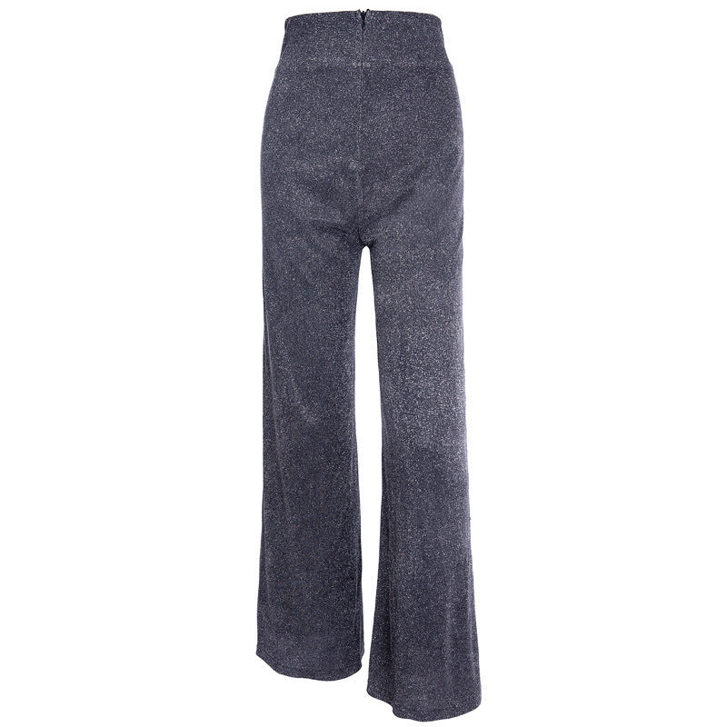 Valentina | Glänzende silberne Hose mit weitem Bein