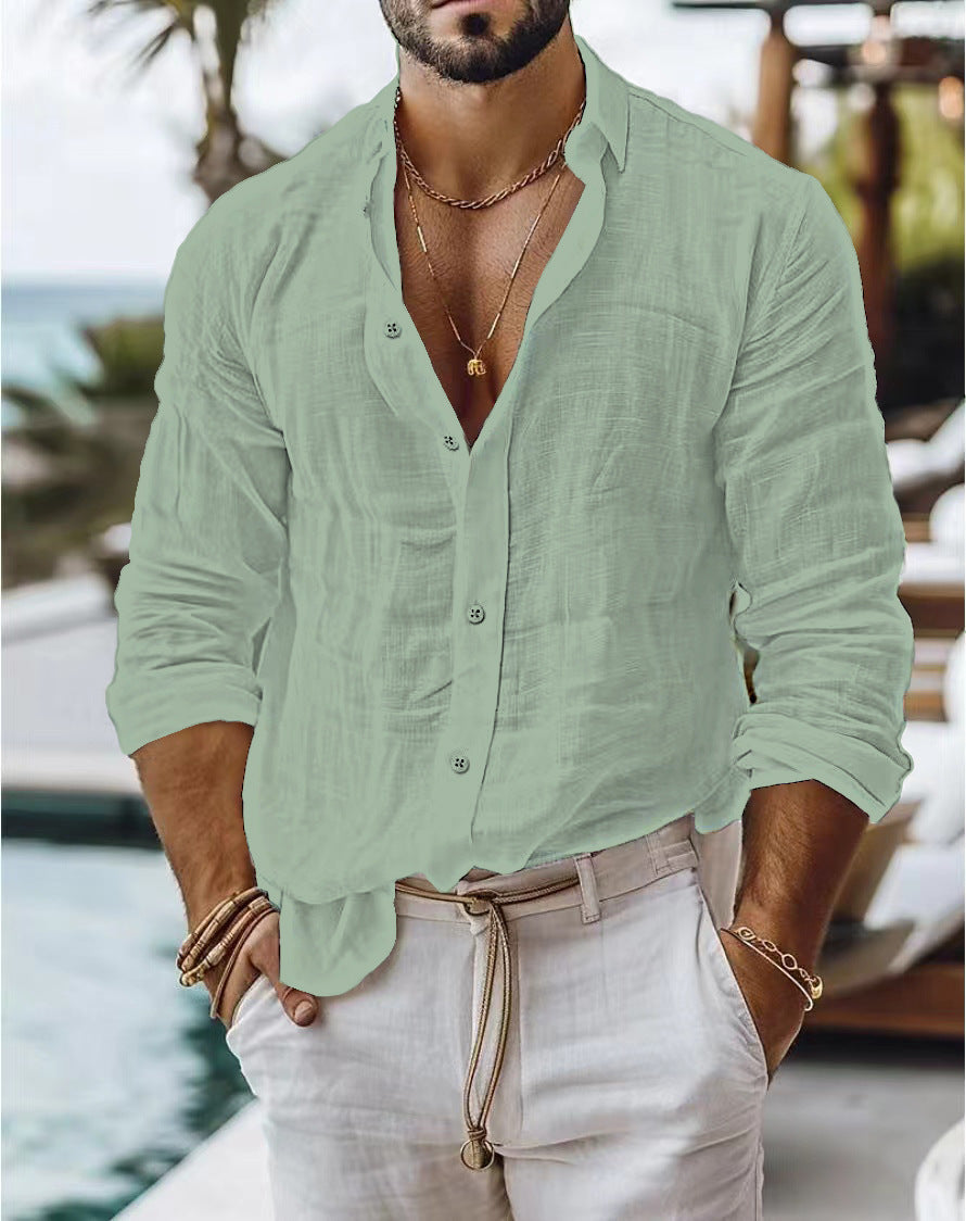 Mateo - Graues Leinenhemd mit modernem Styling