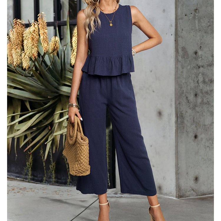 Celeste - Ärmelloser Jumpsuit mit weitem Bein und Rüschen