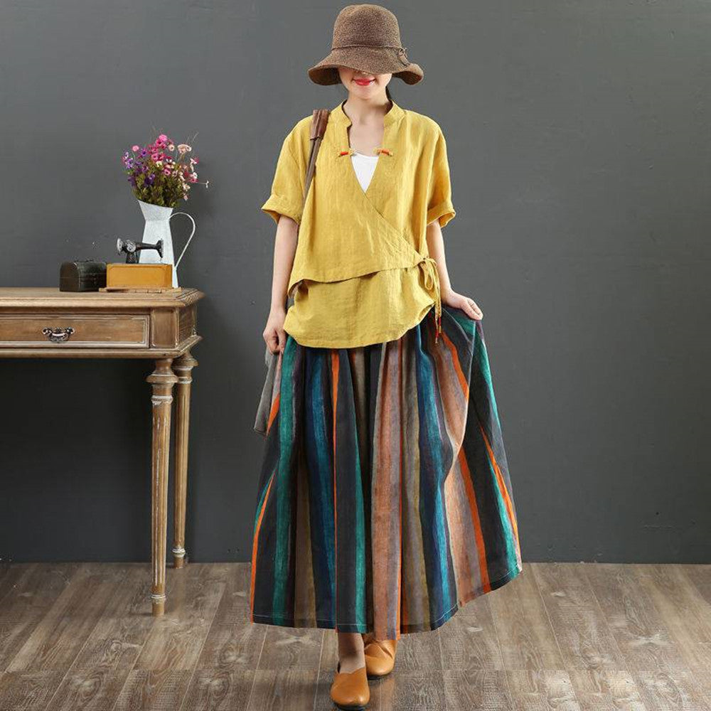Camila - Mehrfarbig gestreifter Midirock im Boho-Stil