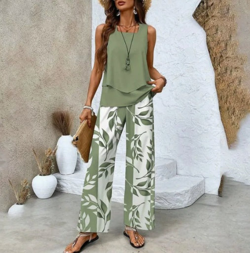 Lina - Zweiteiliges Set mit floralem Druck und ärmellosem Oberteil