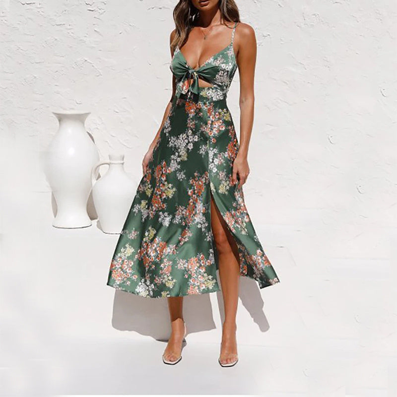Malena - Langes geblümtes Kleid mit Schlitzen