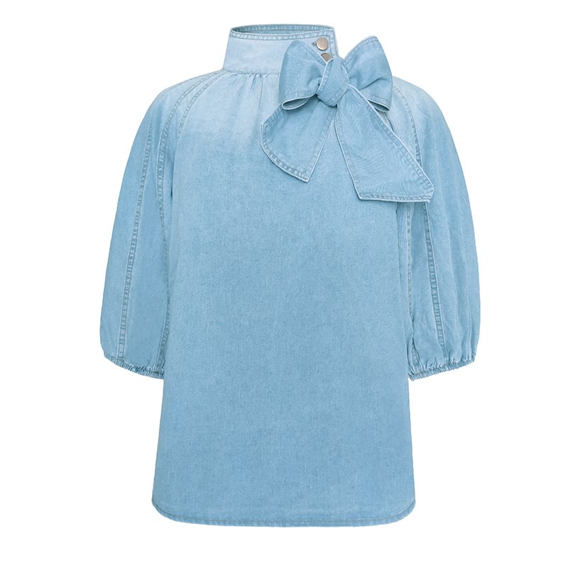 Natalia | Damen Rollkragenpullover aus Baumwolle mit Schnürung aus Denim