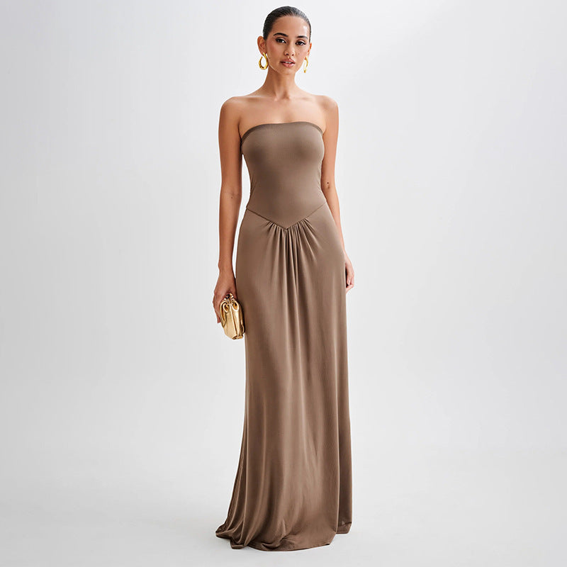 Isla - Trägerloses, drapiertes Maxikleid