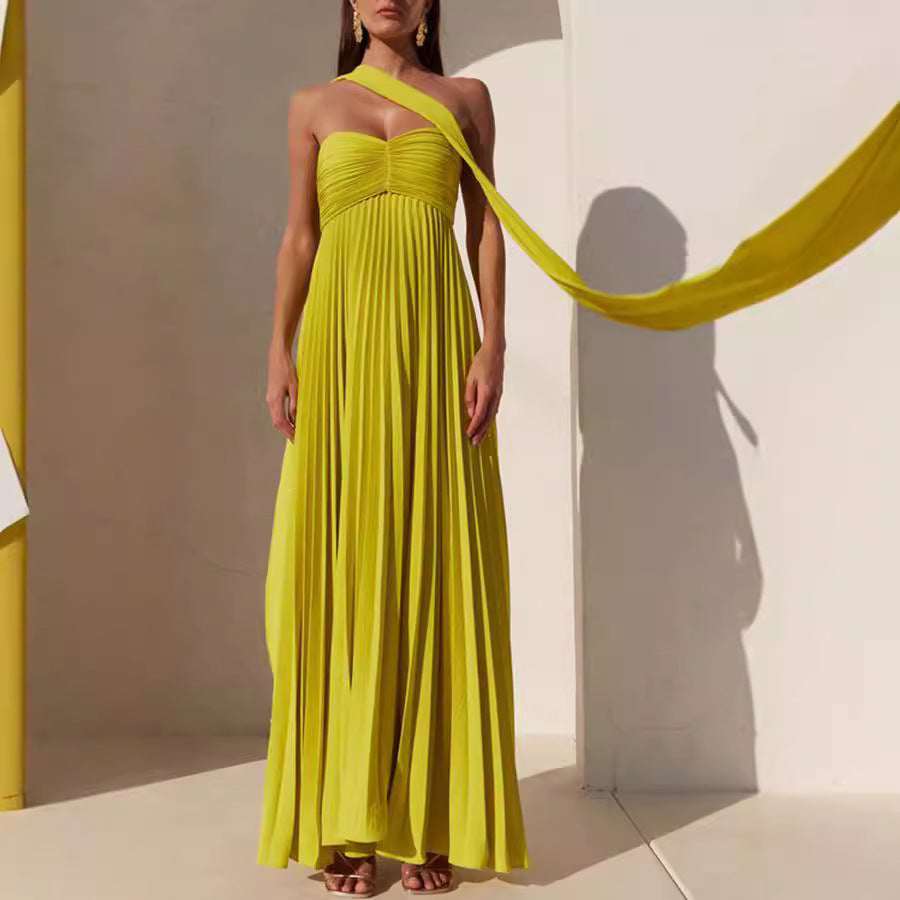Valeria - Trägerloses Kleid aus plissiertem Chiffon mit frühlingshafter Eleganz