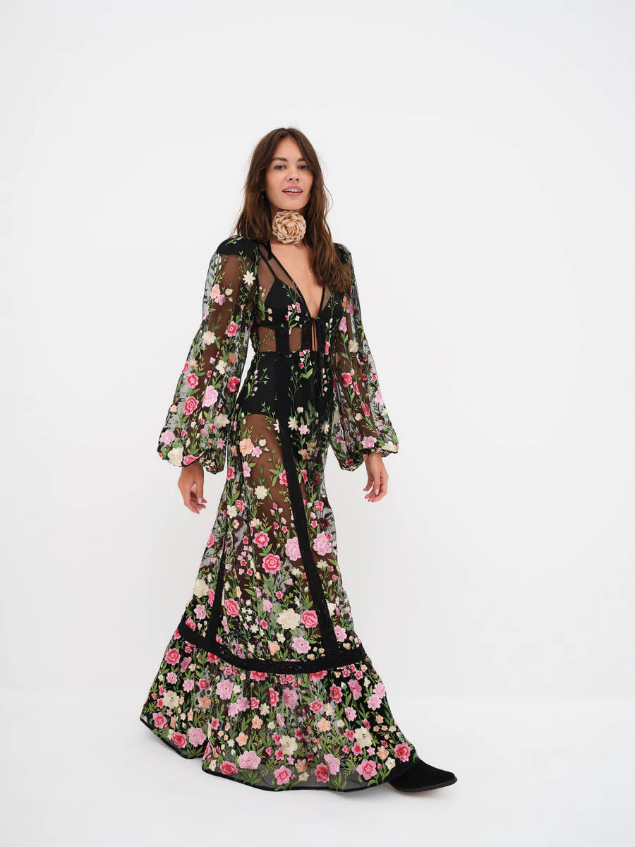 Sabrina - Maxikleid aus transparenter Spitze mit Blumenmuster