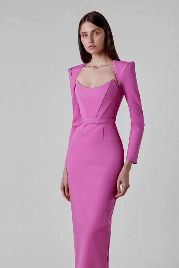 Celeste - Strukturiertes Midikleid mit langen Ärmeln