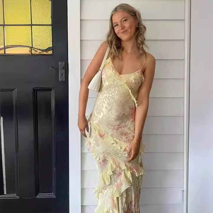 Elena - Langes degradiertes Kleid mit Rüschen