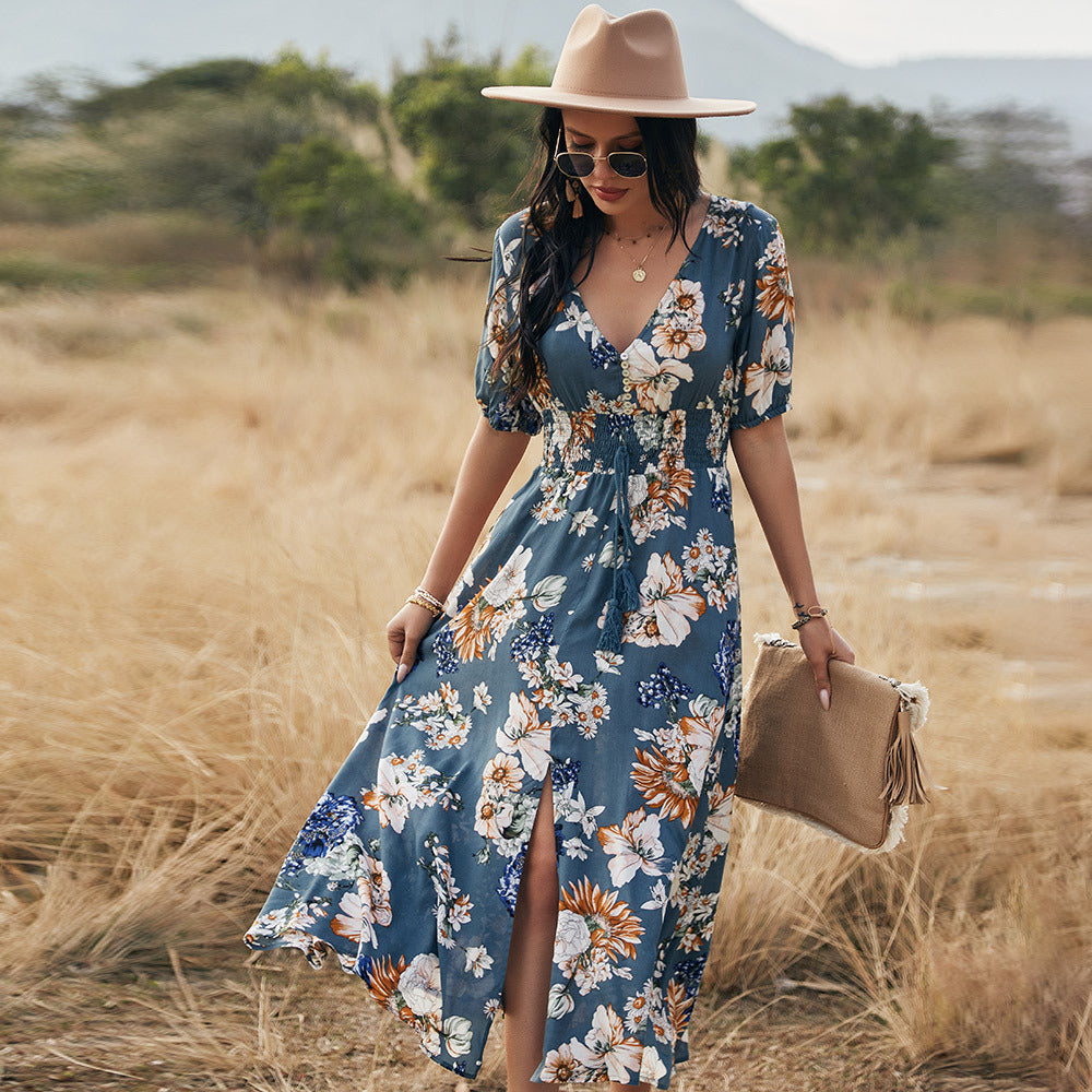 Lucia - Maxikleid mit V-Ausschnitt und Blumenmuster