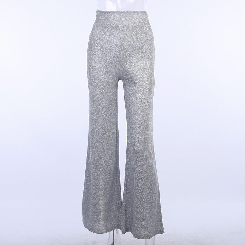 Valentina | Glänzende silberne Hose mit weitem Bein