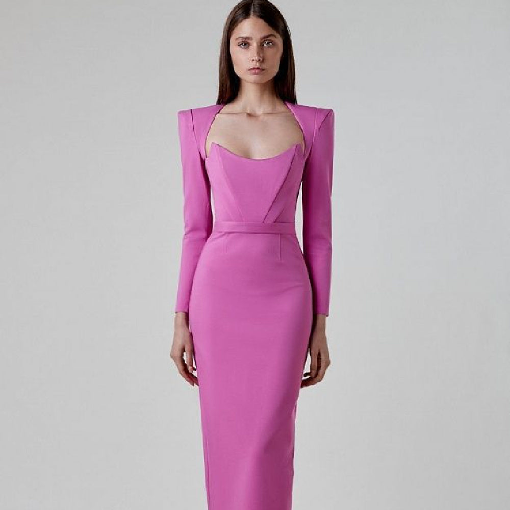 Celeste - Strukturiertes Midikleid mit langen Ärmeln