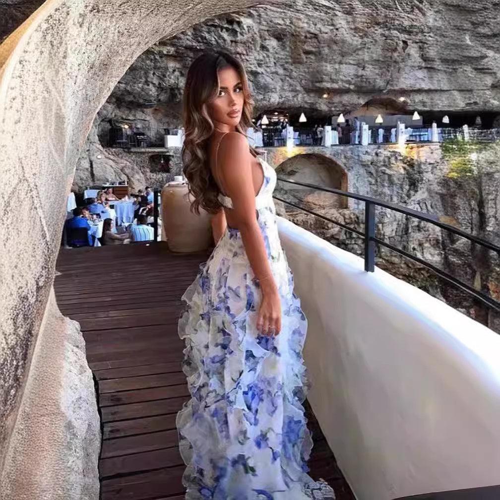 Isabella - Langes geblümtes Kleid mit Rüschen