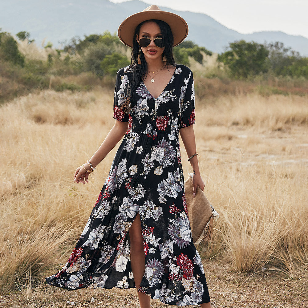 Lucia - Maxikleid mit V-Ausschnitt und Blumenmuster
