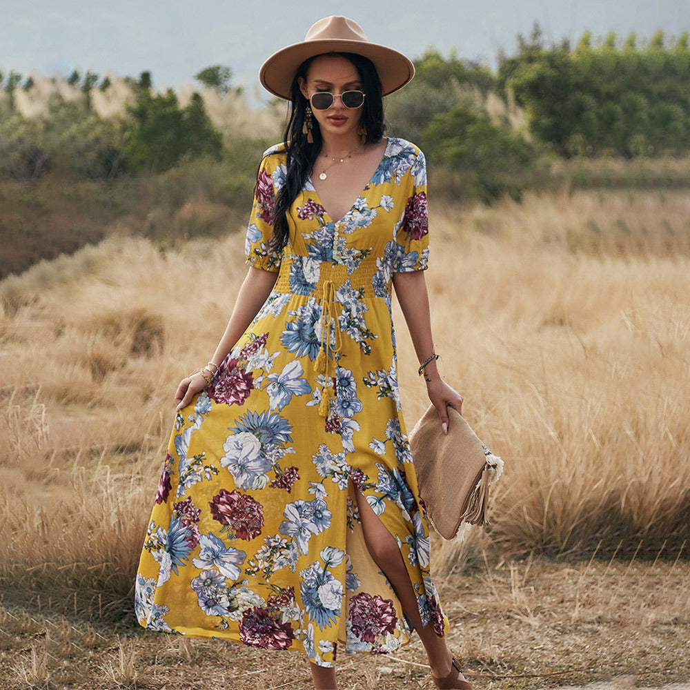 Lucia - Maxikleid mit V-Ausschnitt und Blumenmuster