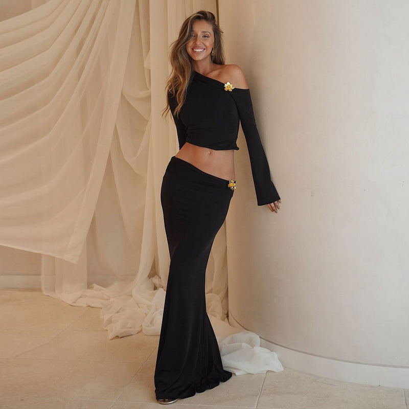 Camila - Schwarzes Maxi-Set mit einer Schulter