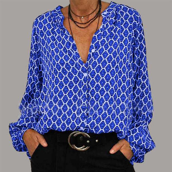 Renata - Langärmelige Bluse mit geometrischem Muster und lockerer Passform