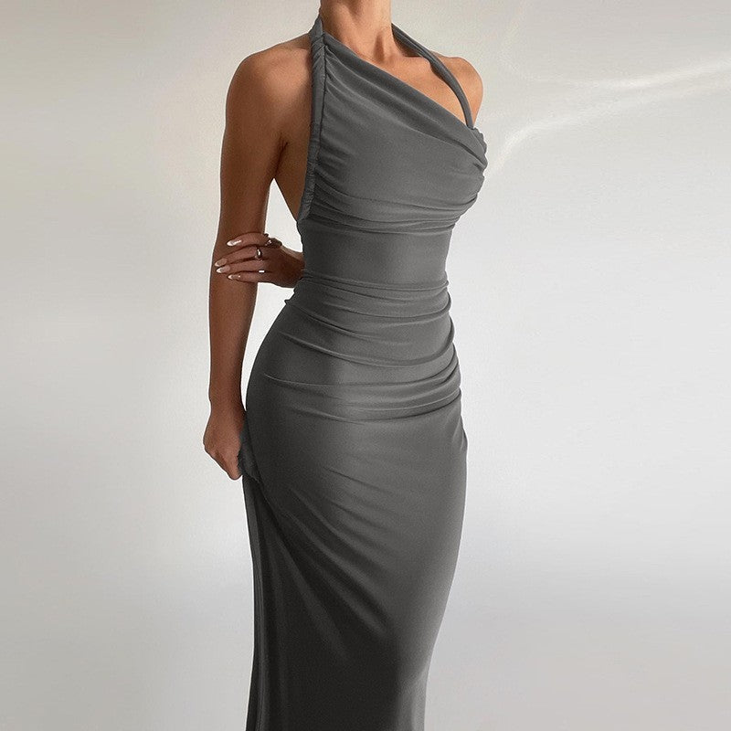 Daniela - Langes drapiertes Kleid mit Neckholderausschnitt