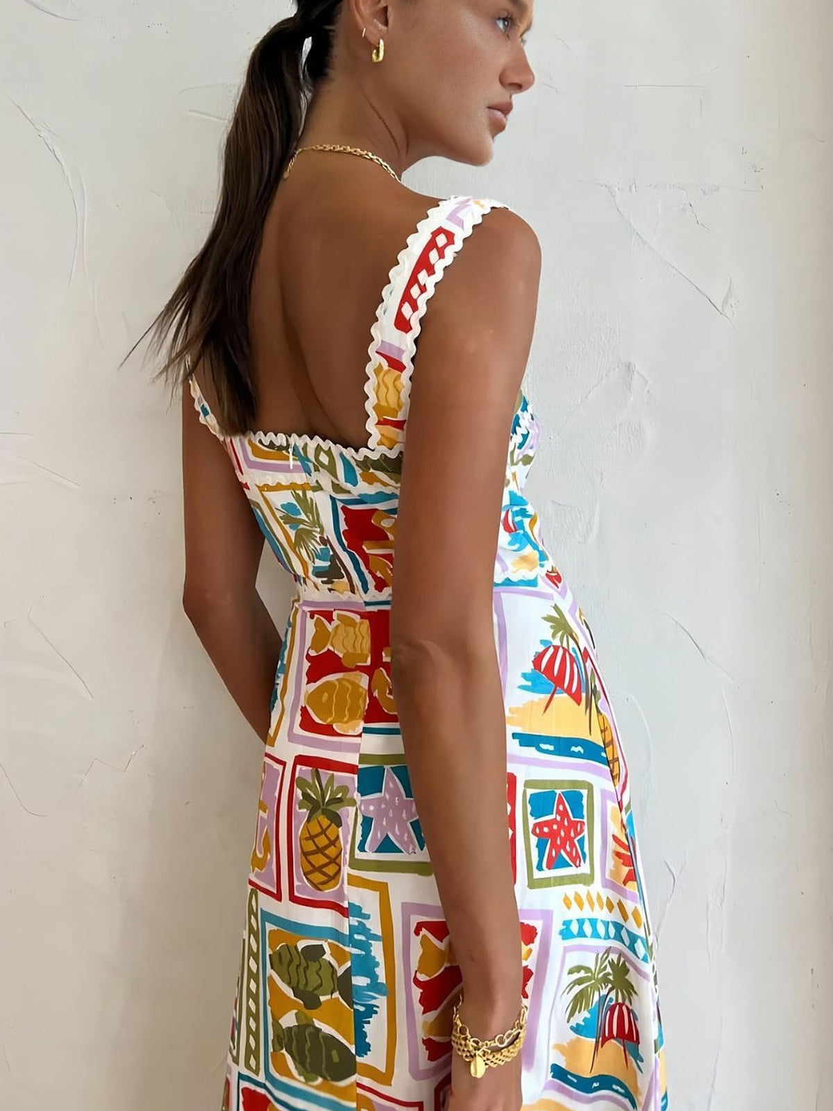 Gabriela - Langes bedrucktes Kleid mit Trägern