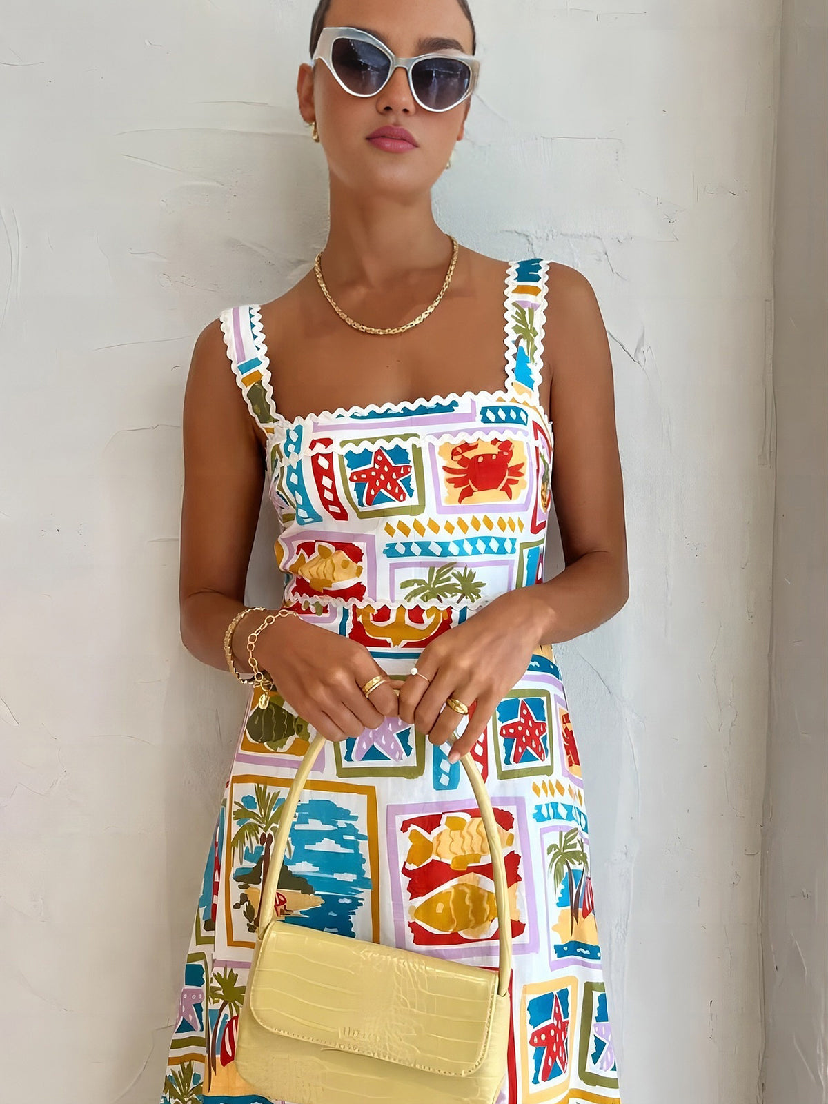 Gabriela - Langes bedrucktes Kleid mit Trägern