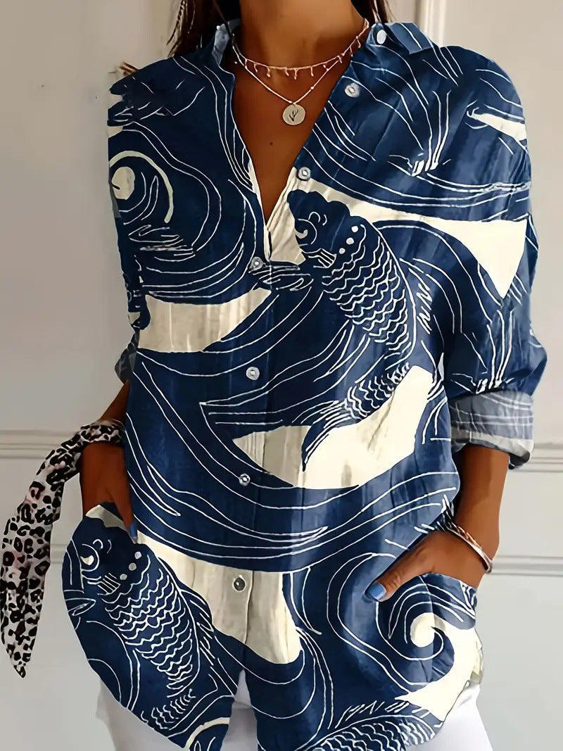 Samantha - Tropical Floral Button Down Bluse