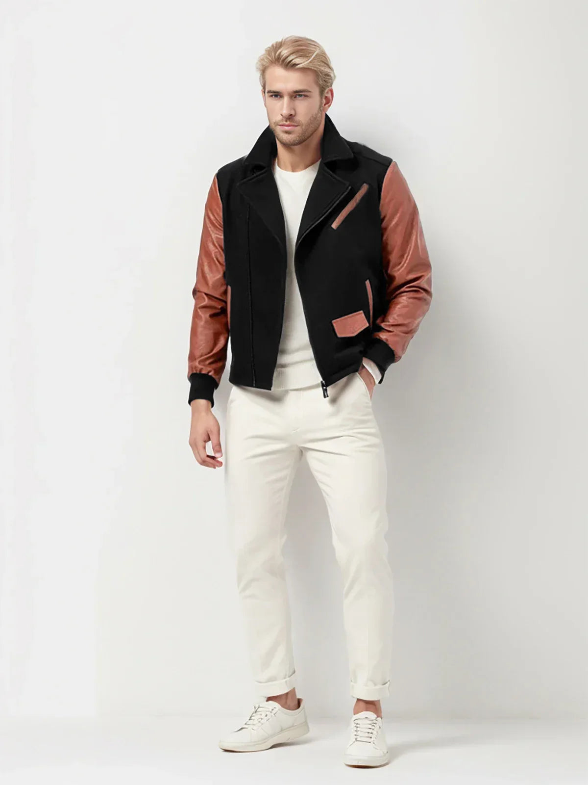 Javier - Zweifarbige Jacke mit Lederärmeln