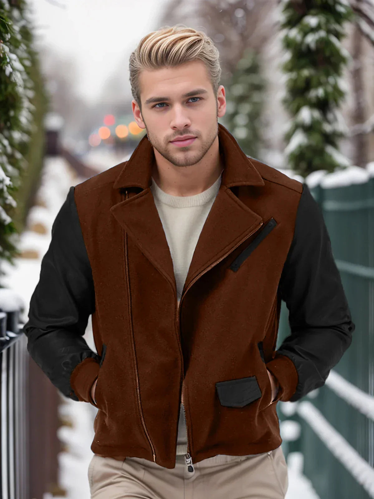 Javier - Zweifarbige Jacke mit Lederärmeln
