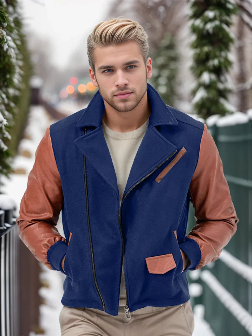 Javier - Zweifarbige Jacke mit Lederärmeln