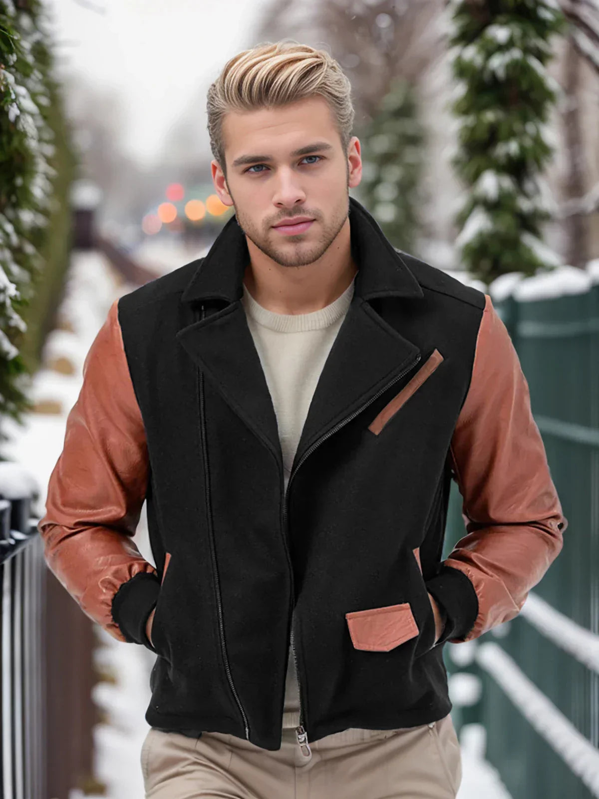 Javier - Zweifarbige Jacke mit Lederärmeln