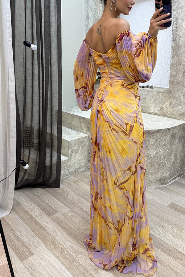 Sofia - Plissiertes, schulterfreies Kleid mit Blumenmuster