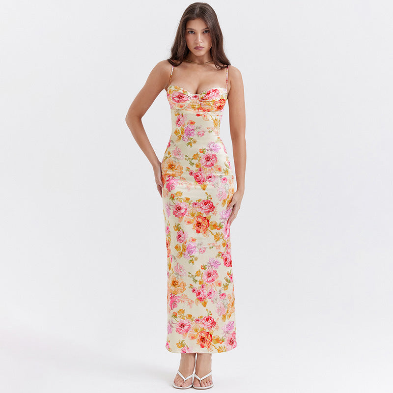 Mariana - Langes geblümtes Kleid mit Korsett