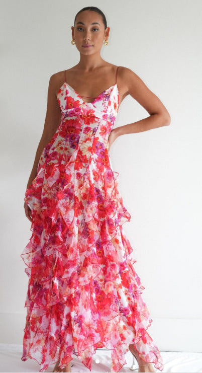 Isabella - Langes geblümtes Kleid mit Rüschen
