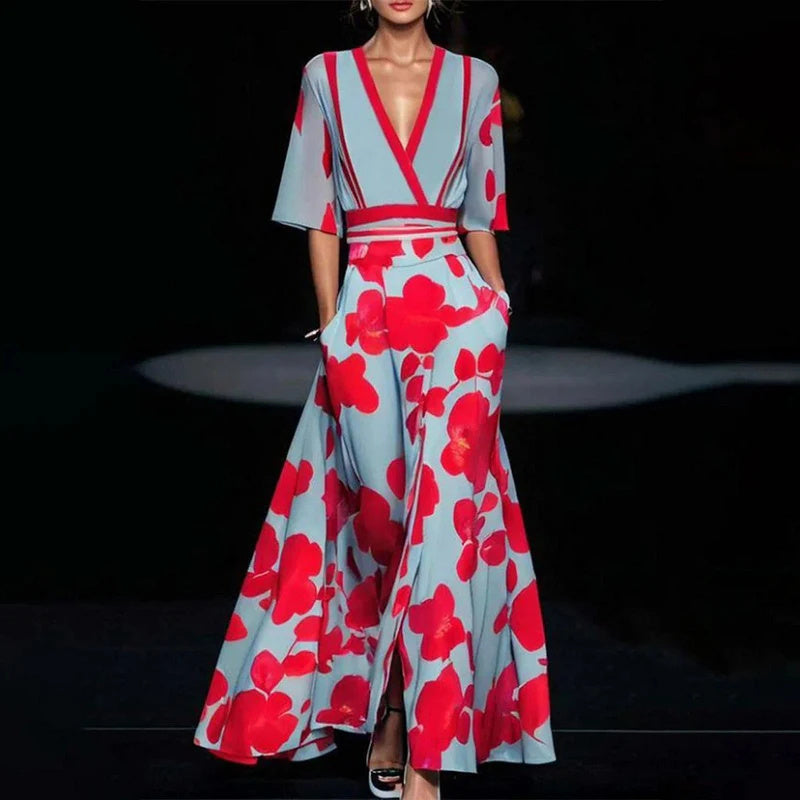 Sabrina - Floral Maxikleid mit Wickelausschnitt und weiten Ärmeln
