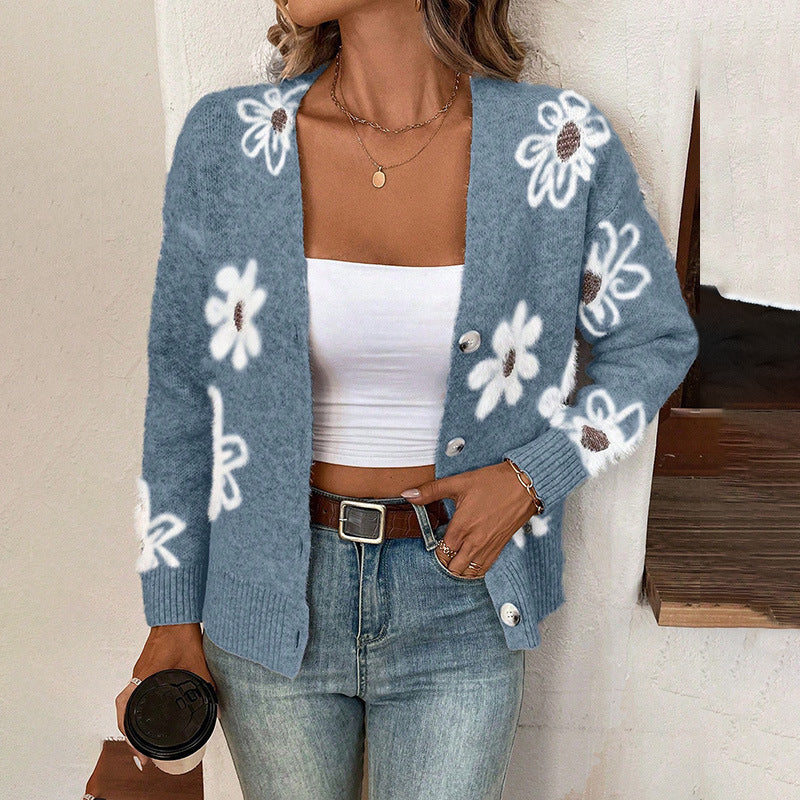Daisy - Strickjacke mit Blumenmuster und Gänseblümchen