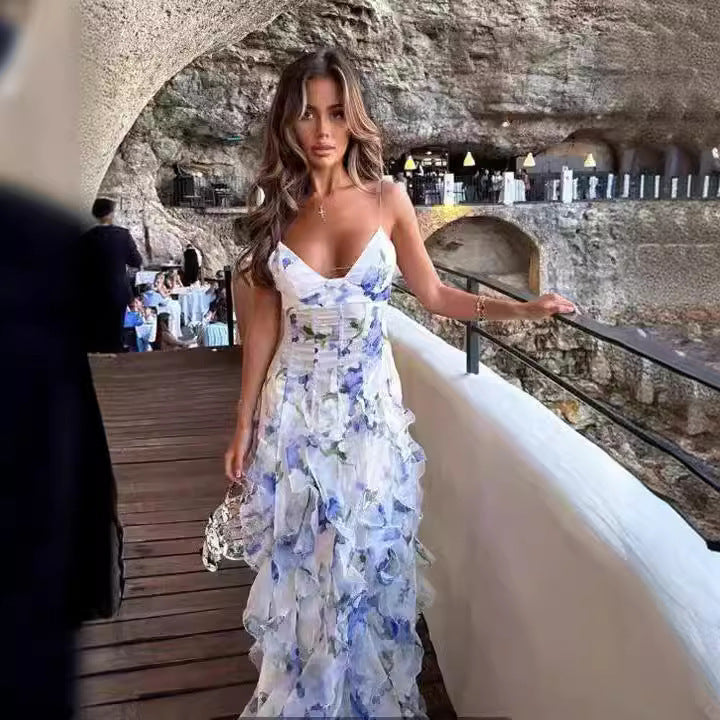 Isabella - Langes geblümtes Kleid mit Rüschen