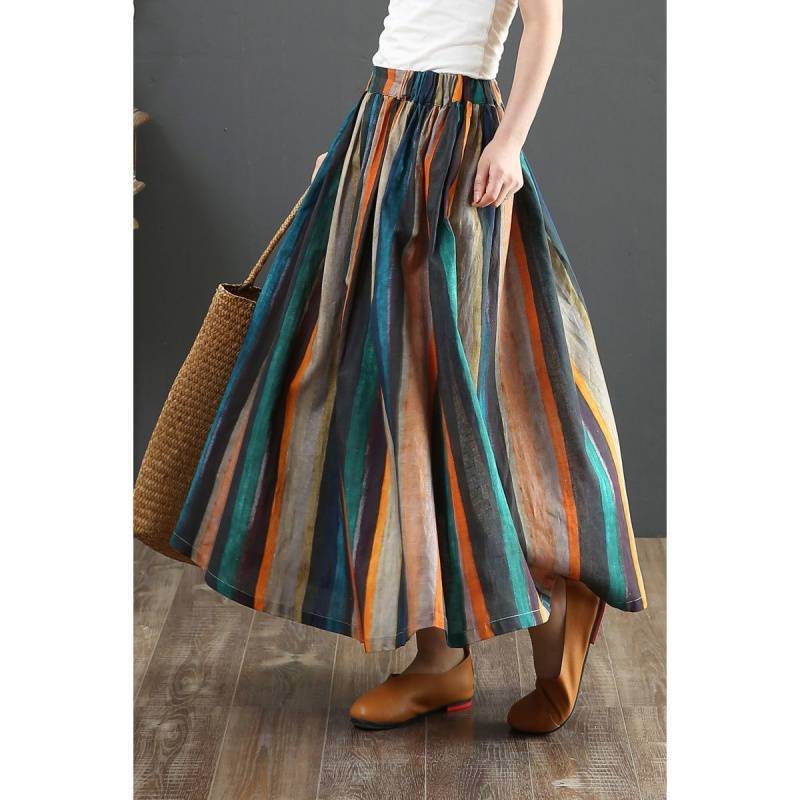 Camila - Mehrfarbig gestreifter Midirock im Boho-Stil