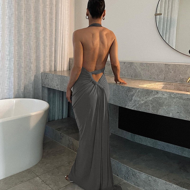 Daniela - Langes drapiertes Kleid mit Neckholderausschnitt