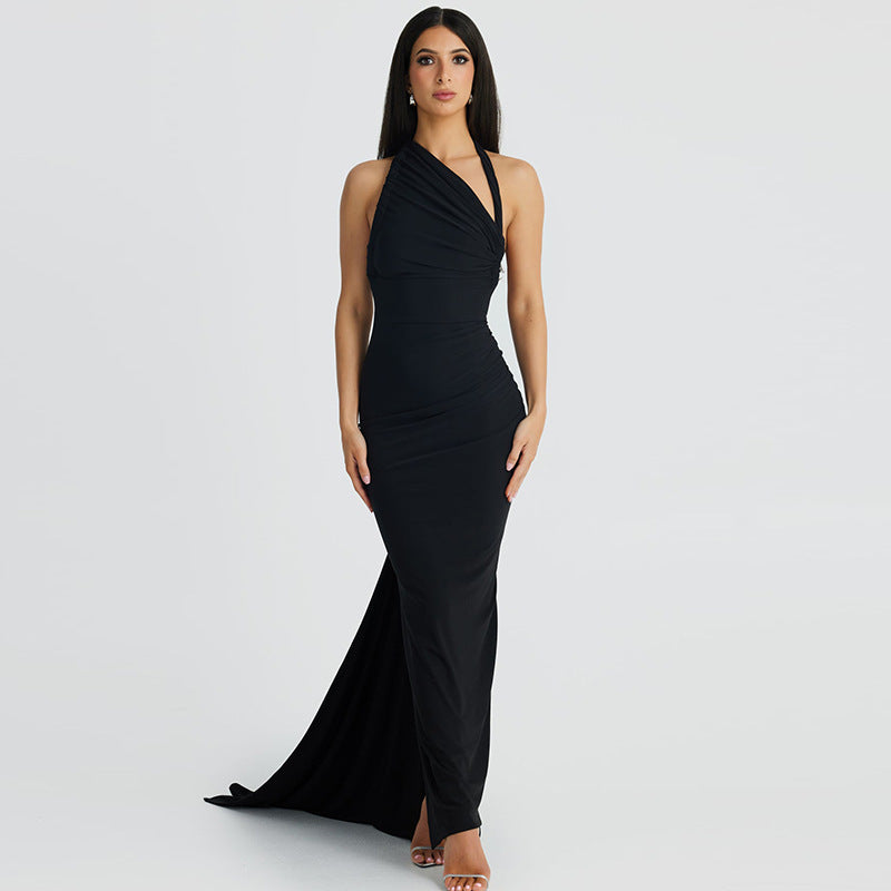 Daniela - Langes drapiertes Kleid mit Neckholderausschnitt