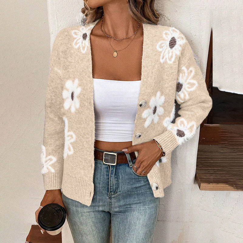 Daisy - Strickjacke mit Blumenmuster und Gänseblümchen