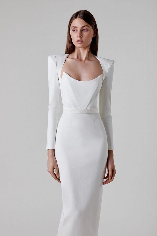Celeste - Strukturiertes Midikleid mit langen Ärmeln