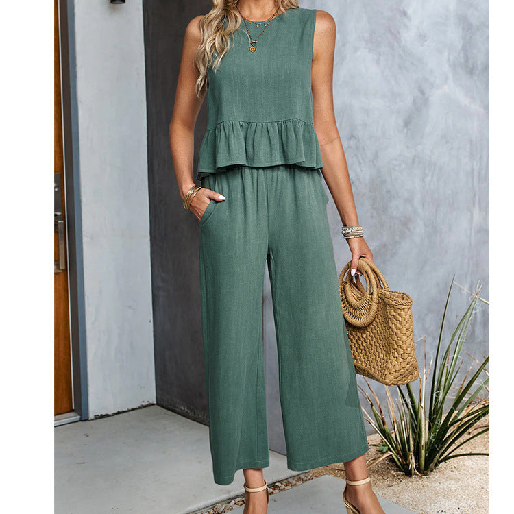 Celeste - Ärmelloser Jumpsuit mit weitem Bein und Rüschen
