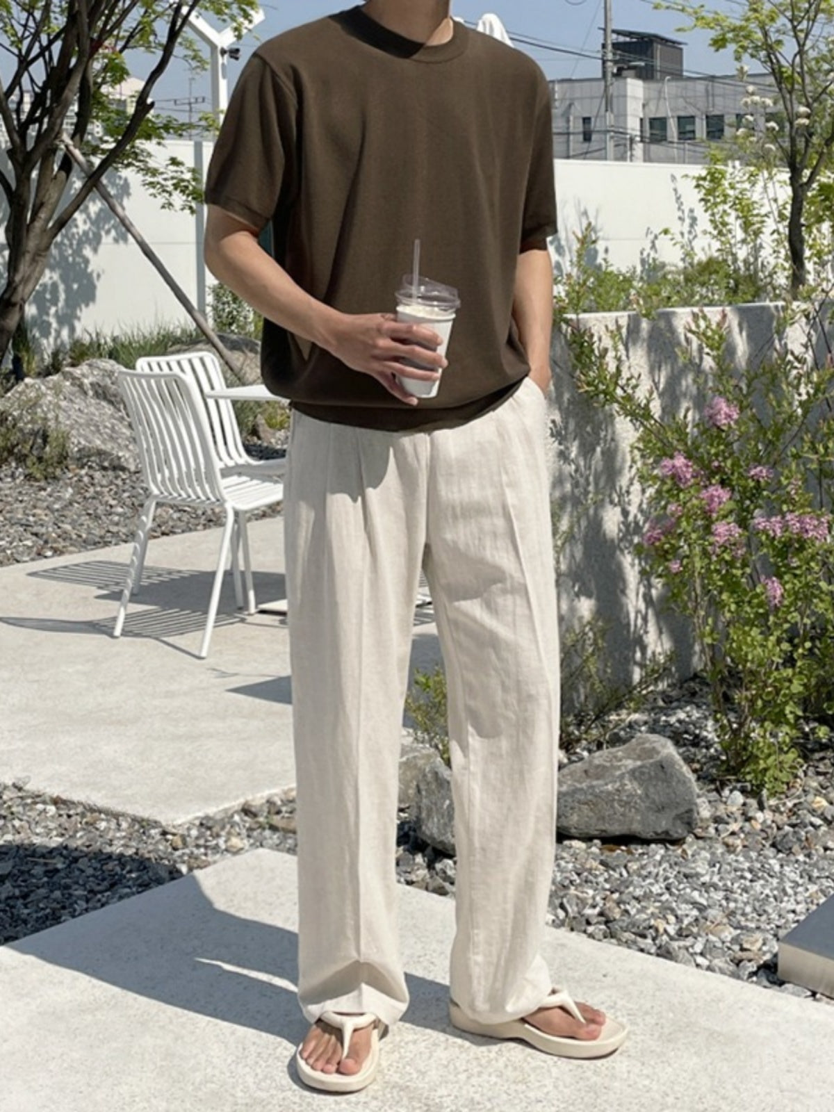 Mason - Modernes Ensemble aus gestricktem Poloshirt und Leinenhose