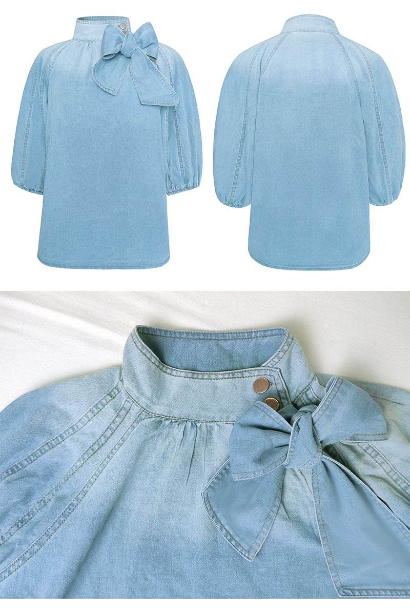 Natalia | Damen Rollkragenpullover aus Baumwolle mit Schnürung aus Denim