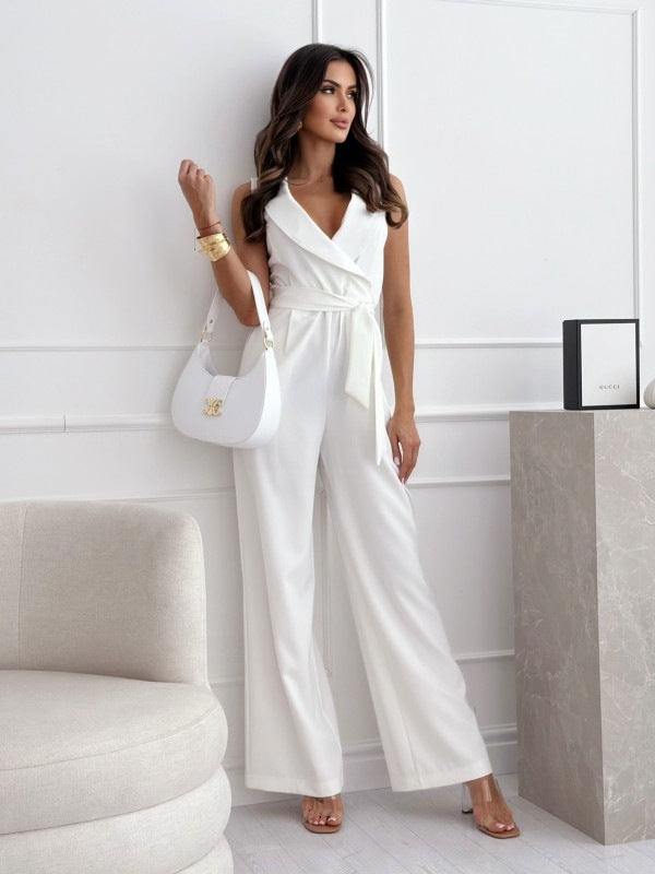 Isla - Ärmelloser rosa Jumpsuit mit Gürtel
