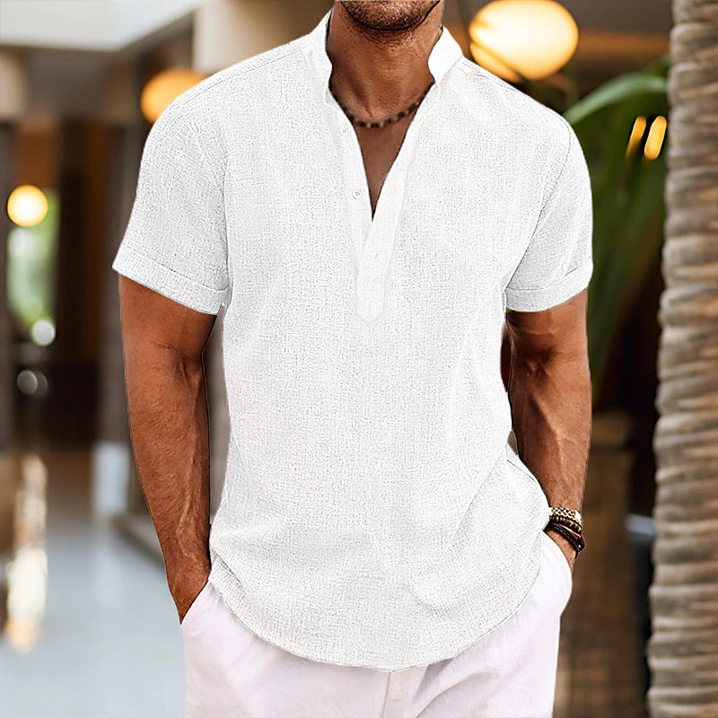 Mateo - Hemd mit Mandarinkragen und leichter Textur und Stil