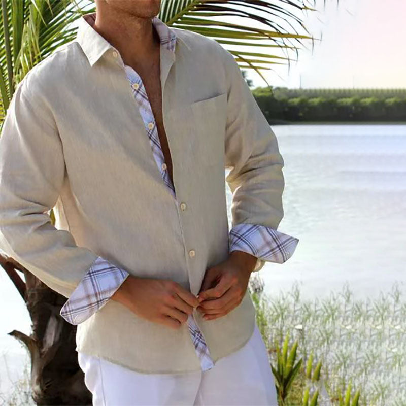 Leo – Herren Sommerhemd mit Kontrastdetails und Leinenanteil